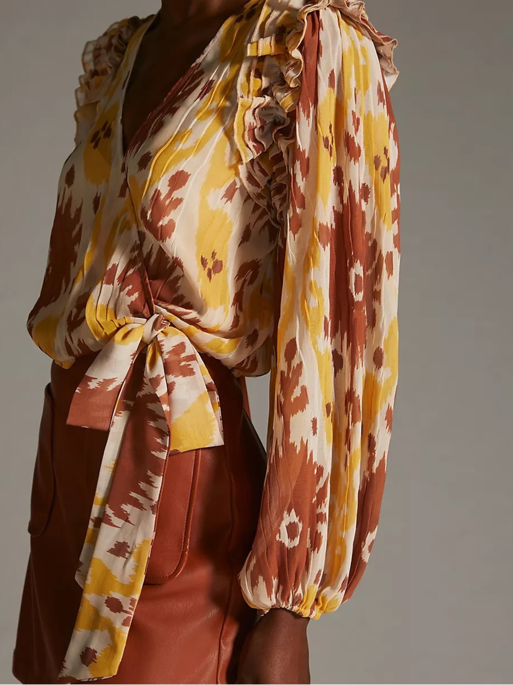 Anthropologie Let Me Be Ruffled-Shoulder Wrap Top Sz Medium MSRP$120